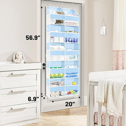 Blue Over the Door Organizer 5 Tiers, Extra Large Behind Door Storage of 10 Compartments, 80 lbs Weight Capacity Hanging Storage Organizer with Clear Window Kids Toys, Shoes, Diapers, Room storage