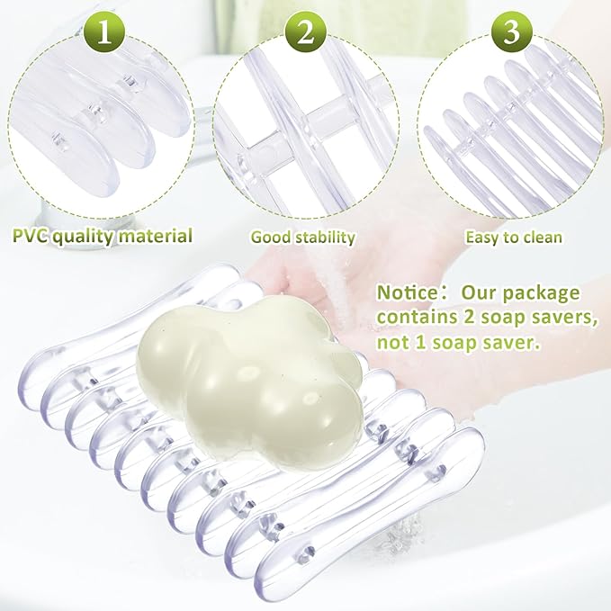2 Pieces Plastic Bar Soap Holder Soap Tray Soap Saver Bar Dish Self Draining Soap Dishes for Soap Sponge Dryer Bathroom Toilet Shower Kitchen Restaurant Counter (Clear)