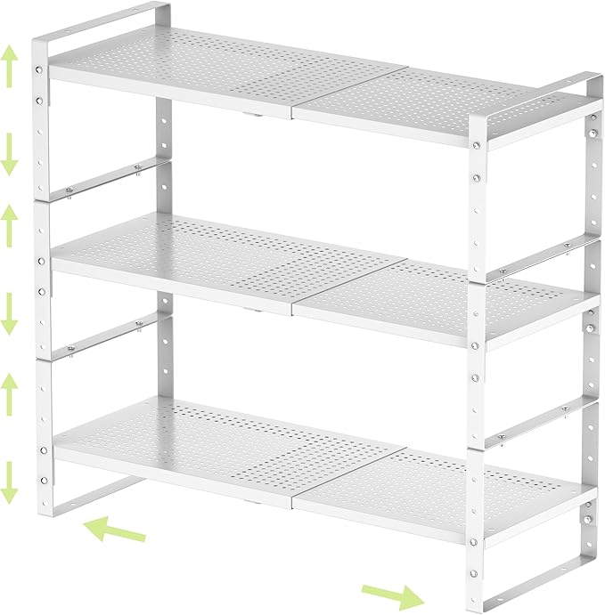 Expandable Shoe Rack Heavy-Duty Closet Organizer Adjustable Shelf Stackable Metal Framework for Entryway, Garage,RV,Pantry,Cabinet(Medium,3 Packs/White)
