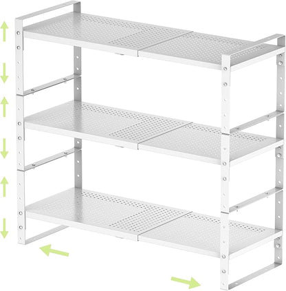 Expandable Shoe Rack Heavy-Duty Closet Organizer Adjustable Shelf Stackable Metal Framework for Entryway, Garage,RV,Pantry,Cabinet(Medium,3 Packs/White)