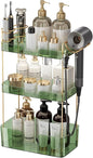 Makeup Organizer 3 Tier Bathroom Organizer Countertop Makeup Perfume Tray Skincare Organizer Comes with Hair Dryer Rack and Toothbrush Holder for Bathroom Dresser Vanity (Green)