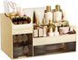 Makeup Organizer with Drawers,Large Cosmetic Storage Box,Countertop Skincare Organizer,ABS Makeup Brush Holder for Bathroom,Desk,Dresser,Multifunctional Beauty Display Case,Cream transparent