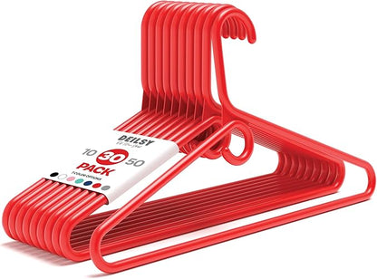 DEILSY™ Red Heavy Duty Hangers with Hooks for Scarves & Belts – Thick and Strong Clothes Hangers for Shirts, Jackets, Pants, and Dresses – Space-Saving Plastic Hangers – Pack of 30