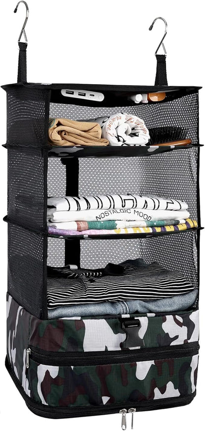 Surblue Hanging Closet Storage Bag Collapsible 3-Shelf Washable Oxford Fabric with 2 Hooks (L 11.41 * 11.41 * 19.68in, Camouflage)