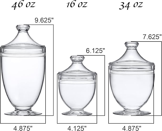 Amazing Abby - Aspire - Plastic Bathroom Canisters (3-Piece Set, 46/34/12 oz) (NOT Glass), Acrylic Apothecary Jars for Vanity, BPA-Free and Shatter-Proof, Great for Cotton Balls and Bath Sponges