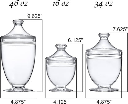 Amazing Abby - Aspire - Plastic Bathroom Canisters (3-Piece Set, 46/34/12 oz) (NOT Glass), Acrylic Apothecary Jars for Vanity, BPA-Free and Shatter-Proof, Great for Cotton Balls and Bath Sponges