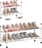 TZAMLI 2-Tier Shoe Rack for Closet, Expandable and Stackable Shoe Organizer Adjustable Metal Shoe Storage Small Shoe Shelf for Entryway Entrance, White