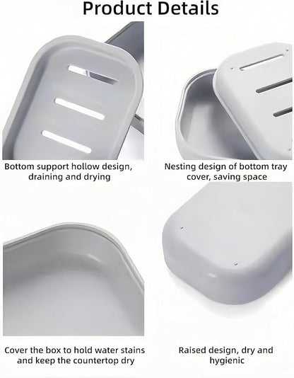 4 Pack Plastic Soap Dish,Double Layer Soap Container Draining Soap Holder,Multi-Functional Soap Holder for Shower/Bathroom or Kitchen