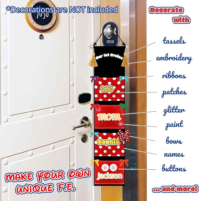 Ohjijinn Fish Extenders Cruise Gifts Hanger with 4 Pockets Canvas Fish Extenders Hanger Easily Customize Cruise Door Decorations for Gift Exchanges (Red and White)
