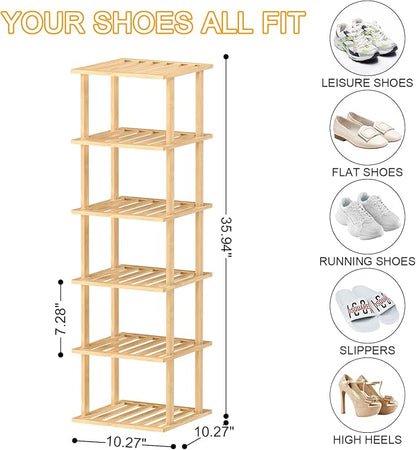 SHIISEWE Bamboo Shoe Rack - Vertical Skinny Shoe Shelf Space Saving Storage, Front Door Entrance Closet Corner Garage