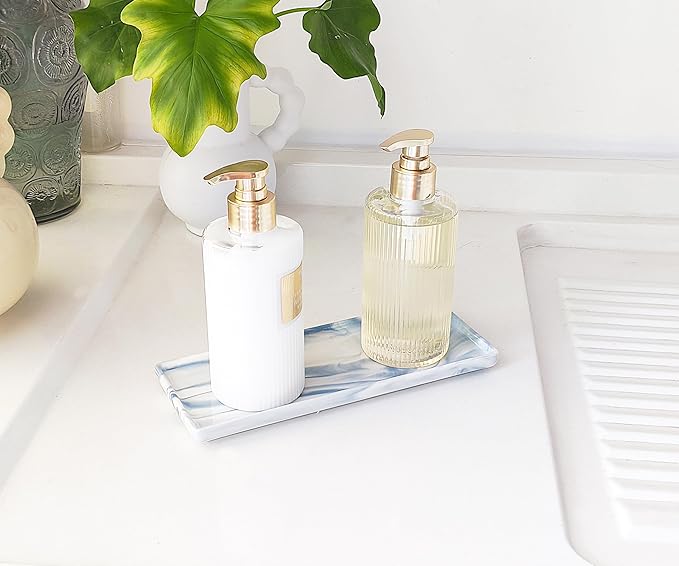 9.2" Porcelain Small Bathroom Tray, Ceramic Countertop and Vanity Tray for Cosmetics, Perfume, Jewelry, Candle - Soap Tray for Kitchen Counter (Blue)