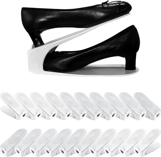 One-Piece Shoe Slot Organizer 20 Pack, Space-Saving Stackers for Closet, Entryway & Shoe Rack | No Assembly Needed
