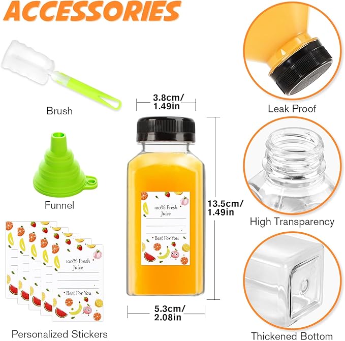 Leaflai Juice Bottles - 8oz Bottles with Lids, 12 pcs Plastic Juice Containers with Caps Reusable Drink Containers for Juice Milk Coffee Water Smoothie and Other Beverages,Christmas gift