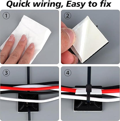 500Pcs Adhesive Zip Tie Mount, 3/4in Black Cable Tie Mount, Plastic Zip Tie Mounting Squares, Sturdy Zip Tie Sticky Mounting Pads for Cable Organizer (Black, 3/4"-500pcs)