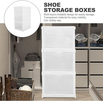 BESPORTBLE Stackable Shoe Storage Boxes with Lids Foldable Multi-layer Shoe Organizer Cabinet for Home Closet 3 Layers