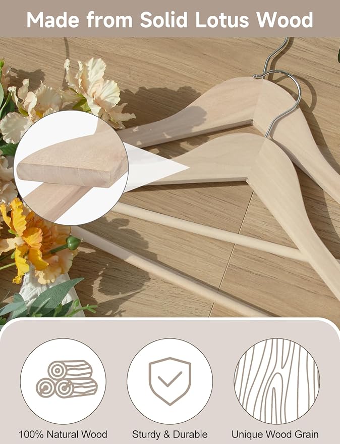 StorageWorks Clothes Hanger 30 Pack, Wooden Coat Hangers for Shirts, Jackets, Pants, Suits, Sweaters, Lotus Wood