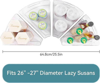 Oubonun Lazy Susan Organizers Set of 6, 10.2”x 9.4”x 4” Plastic Transparent Kitchen Cabinet Storage Bins with Handle, 4" Deep Container, 1/8 Wedge - Food Safe, without BPA