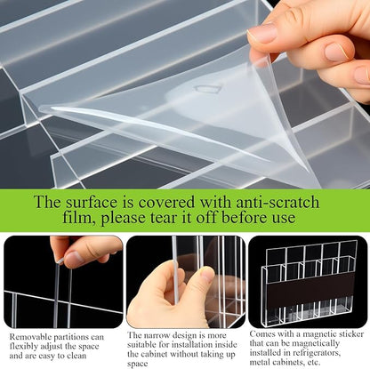 Honeydak Magnetic Acrylic Straw Holder for Cabinet Door with Adhesive Tapes and 5 Removable Partitions, Reusable Straw Organizer Storage Space-saving for Cabinet Door Fridge Kitchen(Clear,9.8 Inch)