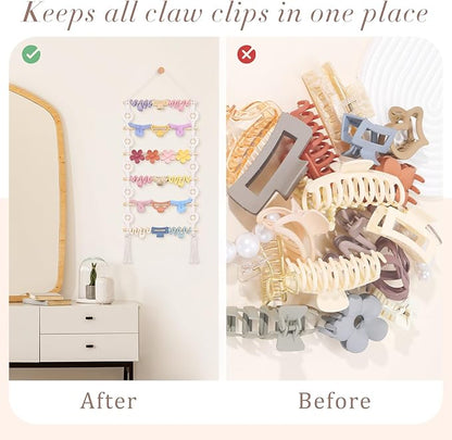 SNOWSTAR Macrame Hair Claw Clip Organizer,Hanging Hair Clip Holder and Storage for Women Girls,Claw Clip Hanger Home Decor for Wall,Door,Closet