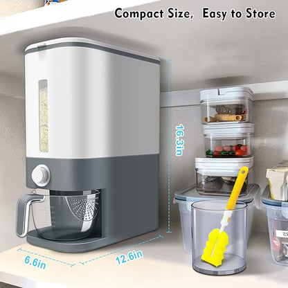 VenDotbi Rice Dispenser, 22-25 Lbs Rice Container with Measuring Cup, Upgraded Built-in Fresh Box, Cereal Dispenser Storage with Lids for Home Kitchen Pantry Rice Soybean Corn-Grey