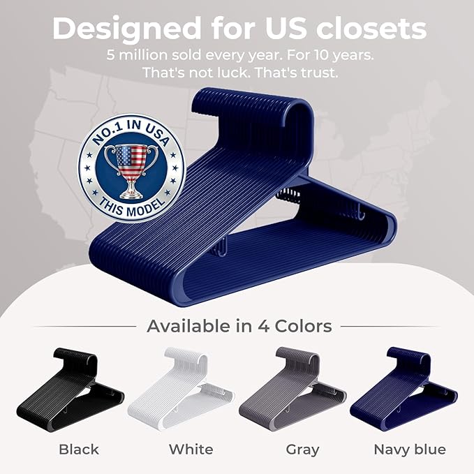 HOUSE DAY Blue Plastic Hangers 60 Pack, Clothes Hangers with Non Slip Hooks, Durable & Space Saving Coat Hanger, Light-Weight Clothing Hangers, Perfect Closet Organizer for Everyday Use
