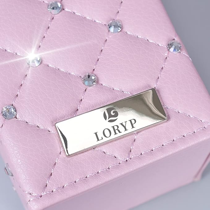 LORYP Makeup Brush Holder Crystal Brushes Cup Pink PU Make up Brush Case Bag Storage for Women (Pink-Large)