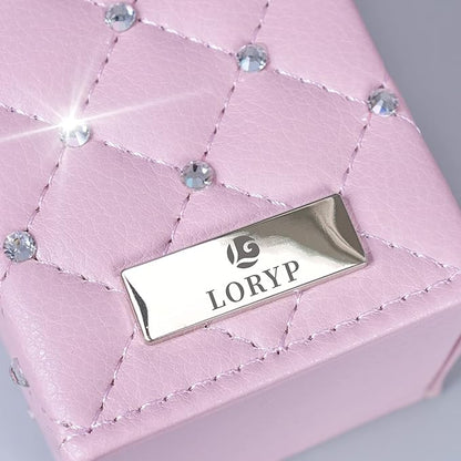 LORYP Makeup Brush Holder Crystal Brushes Cup Pink PU Make up Brush Case Bag Storage for Women (Pink-Large)