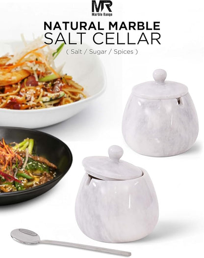 Marble Salt Cellar with Lid – 4.5 Inch White Table Salt Container, Salt Jar, Salt Dish, Salt Holder, Spice Jar, Sugar Bowl, Celtic Salt, Kitchen Countertop Decor