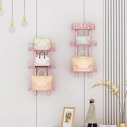 HapiRm Over Door Purse Organizer - Adjustable Purse Storage Rack with Bags Design Metal Basket, Wall Mounted Handbag Organizer, Hanging Handbag Holder, Can Use As 1/2 Part Detachable
