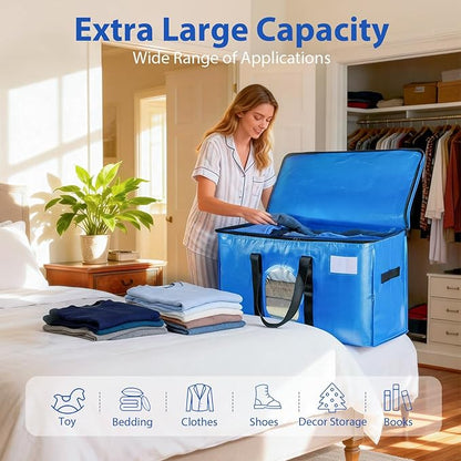 4 Pack Extra Large Moving Bags, Heavy Duty PE Woven Storage Totes with Visible Window & Wrap Around Handles, Reusable Space-Saving Alternative for Home Relocation & Storage