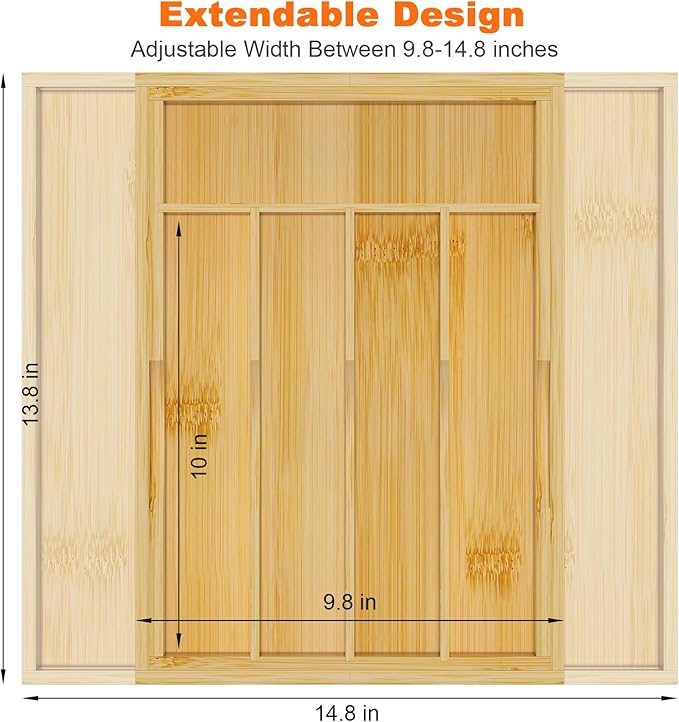Youpehom Bamboo Utensil Organizer for Kitchen Drawers, Expandable Utensil Tray and Cutlery Silverware Holder,Wood Drawer Dividers with 7 Adjustable Slots
