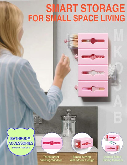 Qtip Holder for Bathroom Wall Organizer – Bathroom Decor, Dorm Room Essential, Small Q-tip Dispenser for Cotton Swabs, Balls, Pads, Floss Picks – Office Storage, Vanity Makeup Organizer(6 Pcs)