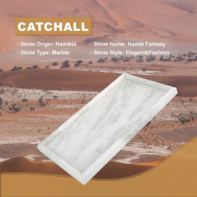 Koville African Natural Marble Tray, 12"x7" Coffee Table Vanity/Decorative Tray for Jewerly, Watch, Perfume Candle Tray for Bedroom/Bathroom/Kitchen Countertop