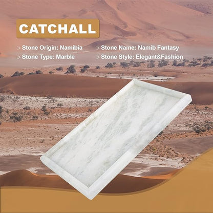 Koville African Natural Marble Tray, 12"x7" Coffee Table Vanity/Decorative Tray for Jewerly, Watch, Perfume Candle Tray for Bedroom/Bathroom/Kitchen Countertop