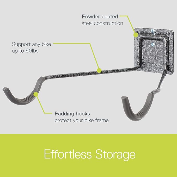 Delta Cycle 2 Bike Rack Garage - Foldable Bicycle Wall Mount Hanger with Storage Shelf Holds Up to 65 lbs