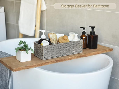 StorageWorks 3-Section Wicker Baskets for Shelves, Hand-Woven Round Paper Rope Storage Baskets, Gray, 2-Pack