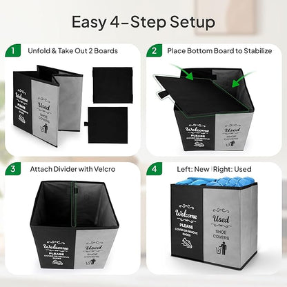 Opret 2 Compartment Large Shoe Cover Box Black Grey, Real Estate Agent Supplies, Disposable Shoe Cover Dispenser Box for Open House, Foldable Storage Bin