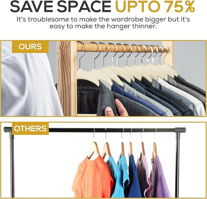 Techzoo 50 Pack New Premium Quality Velvet Hangers Ultra Thin Non Slip Adult Felt Space Saving Hangers for Closet Heavy Duty Coat Pants Jackets Dress Hangers 360° Swivel Hook Hold Upto 10 lbs Ivory
