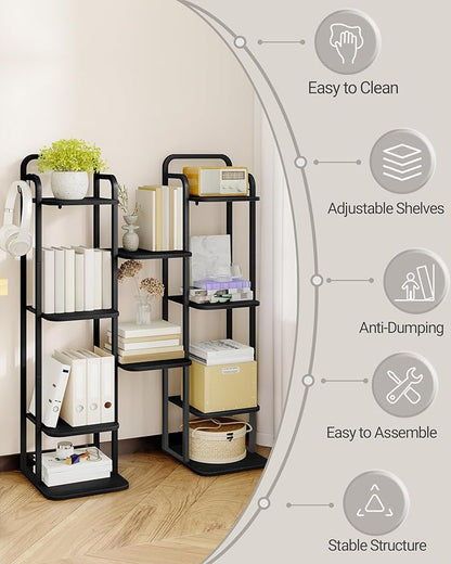 Hzuaneri Vertical Shoe Rack, Shoe Shelves, Wood Shoe Organizer for Closet, Entryway, Shoe Tower for Small Spaces, Free Standing, Adjustable, with 2 Hooks, 6 Tier Black SR04204B