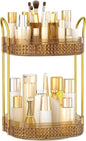 360° Rotating Makeup Organizer 2 Tier, Large Skincare Clear Make Up Storage Spinning Perfume Organizers for Bathroom Counter Dresser, Pink