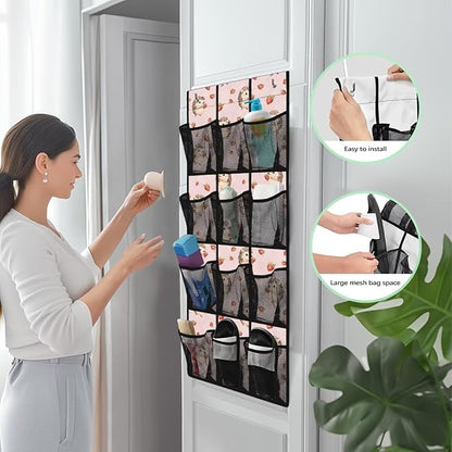Hedgehogs Behind Door Organizer Mesh Fabric Over The Door Shoe Organizer for Closet Pink Wall Hanging Storage Easy to Install Shoe Holder Hanger