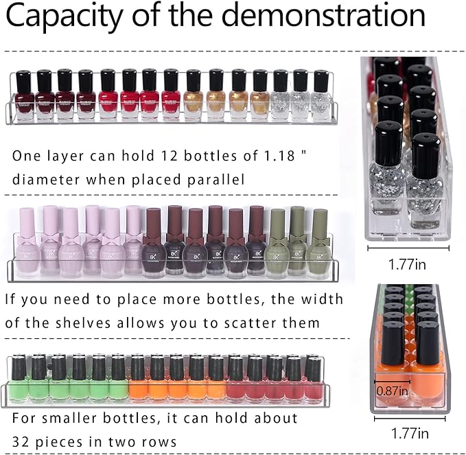 6Pcs/Set Acrylic Nail Polish Rack Wall Mounted,Lipstick Essential Oil Bottle Holder Organizer,Nail Paint Display Stand Shelf for Storage