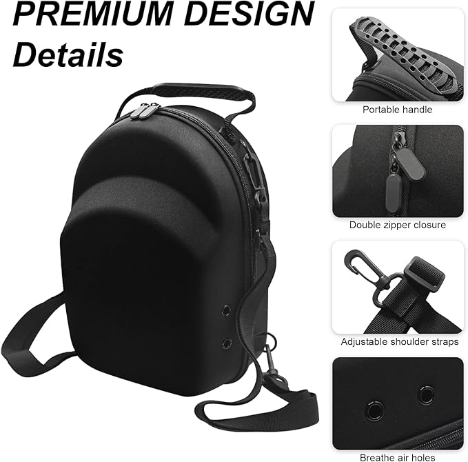 Hard Hat Travel Case for Baseball Caps 1 Piece Black - Hat Protector with Handle, Adjustable Shoulder Strap & Luggage Strap, Stores 6 Hats for Travel, Home, Gifts