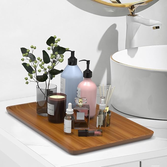 XZHXFX Bamboo Vanity Tray, Decorative Tray for Counter, Coffee Table, Kitchen, Bedroom (Large)