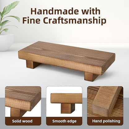 Wood Riser Soap Stand, Wooden Tray for Bathroom Counter, Kitchen Sink Stand for Soap, Pedestal Stand for Table Display, Home Decor, Footed Tray(8.66x3.54 Inch)