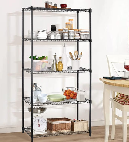 5 Tier Metal Shelving Unit Adjustable Wire Storage Shelves NSF Metal Storage Rack Shelf Organizer Kitchen Storage for Pantry Office, 1200Lbs Capacity, 72" H x 36" W x 14" D, Black