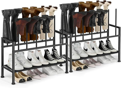 DIMJ Free Standing Shoe Racks - 3-Tier Boot Rack, Black Metal Boot Storage Organizer Tall Boots Organizer for Closet, Shoe Rack for Boots, Sneakers,Fit for 12 Pairs Boots, 2-Pack, Black
