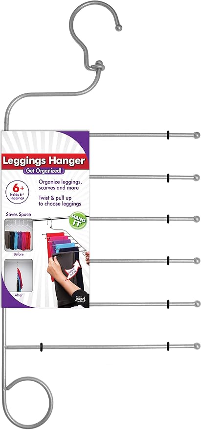 Jokari Set of 2 Non Slip 6 in 1 Space Saving Hangers for Leggings, Pants, Scarves and More. Maximize Storage, Hang Six Pairs Of Slacks, Jeans and Any Material Workout or Yoga Pants, and Won't Slip Off