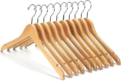 Nature Smile Solid Gugertree Wood Shirt and Dress Hangers with Notches with Anti-Rust Chrome Hook Pack of 10 (Natural)