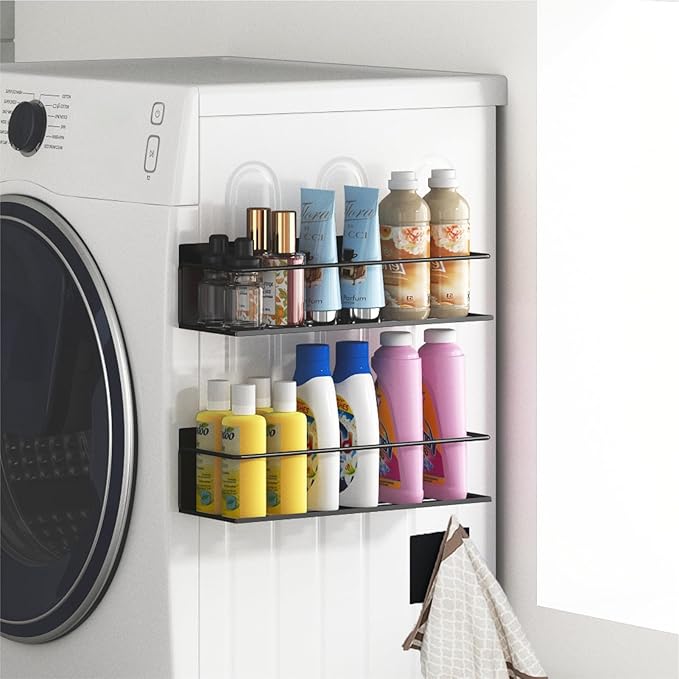Magnetic Spice Rack For Refrigerator, Space Saving Magnetic Shelf For Fridge Matt Black 4 Pack With Magnetic Paper Towel Holder